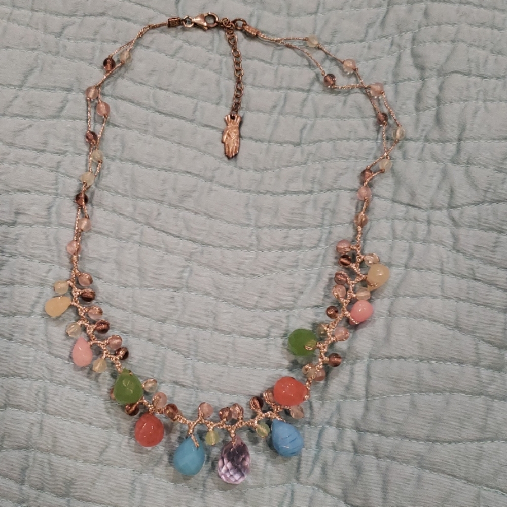 Handpicked multicolored beads on silver thread 925
